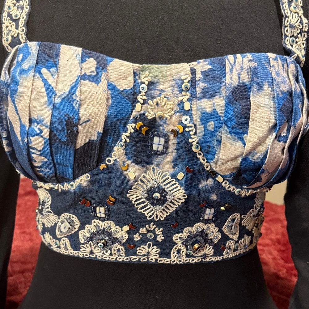 Ranna Gill Blue Embroidered Crop Top